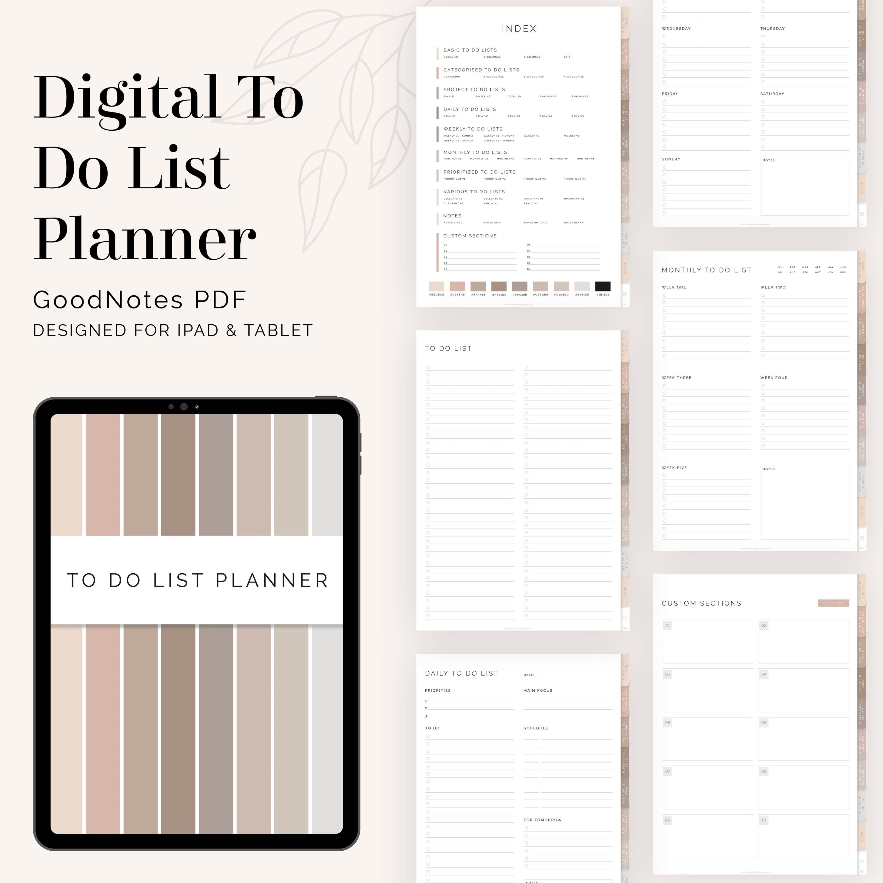 Digital to Do List Planner for Goodnotes & Notability, Neutral Task ...