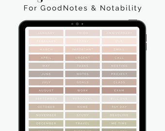 Digital Stickers for GoodNotes planners - vol 2 - 2212 stickers in 14 shades of earthy pastels - Instant Download