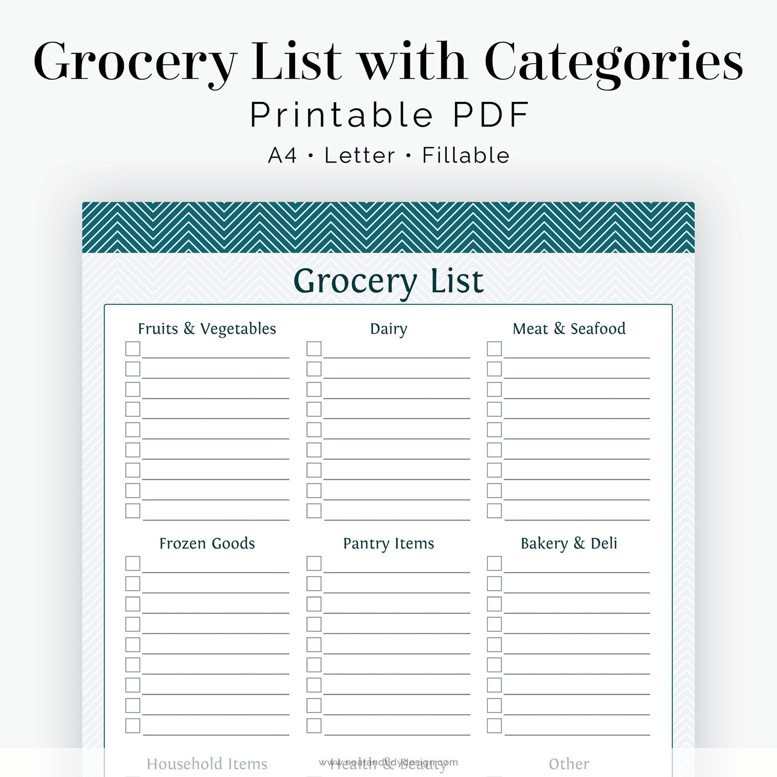 Grocery Shopping List With Categories Chevron Fillable - Etsy