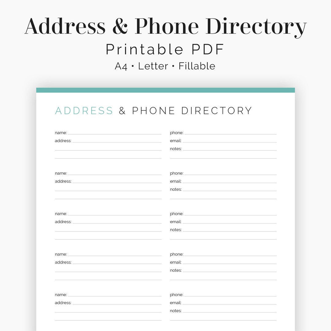 Telephone Directory and Address Book to Print to Record Contacts and  Contact Details, Page in French for A5 and A4 Organizer 