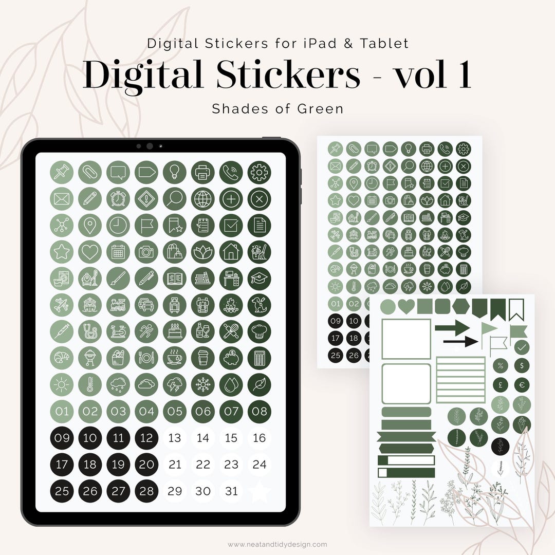 Green Digital Stickers for Goodnotes - Vol 1 - 1520 Planner Stickers in ...