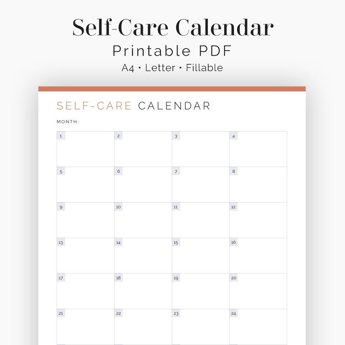 Selfcare Calendar Fillable Printable PDF Mental Health Etsy Ireland