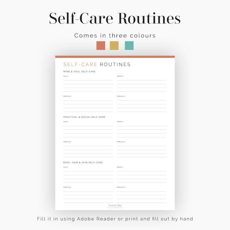 Self-care Routines Fillable Printable PDF Mental Health | Etsy