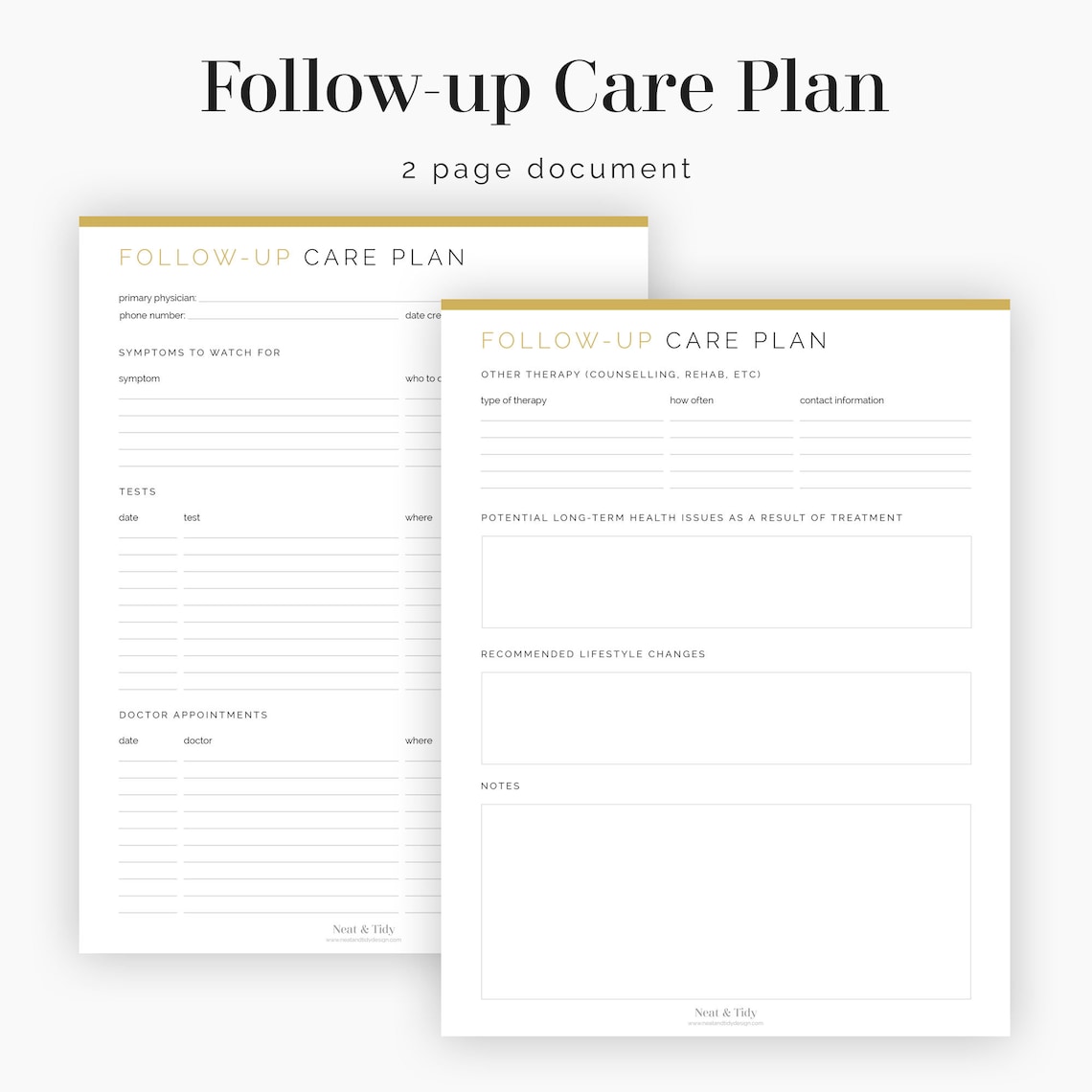 Follow-up Care Plan - Fillable - Treatment Planner, Healthcare Planner ...