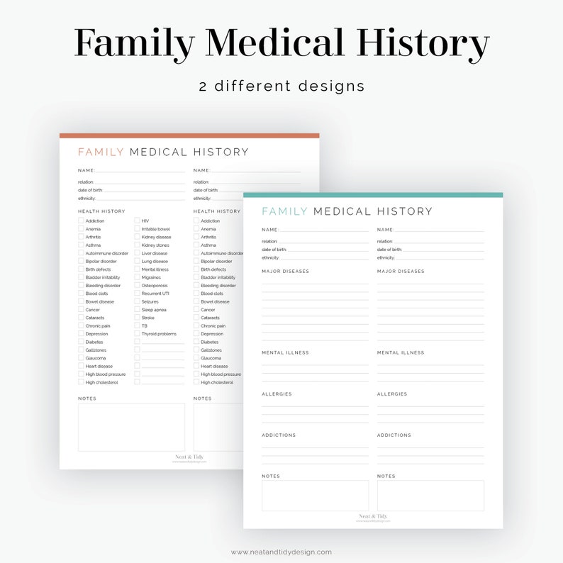 Family Medical History 2 Layouts Health & Medical Log, Healthcare