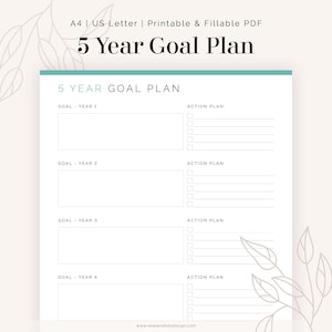 5 Year Goal Plan - Fillable & Printable PDF - New Year Resolution - Instant Download