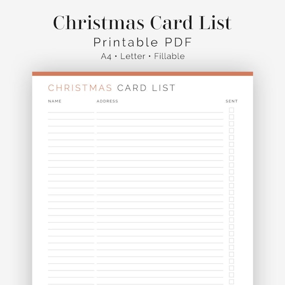 Christmas Card List Fillable Printable PDF Christmas Etsy