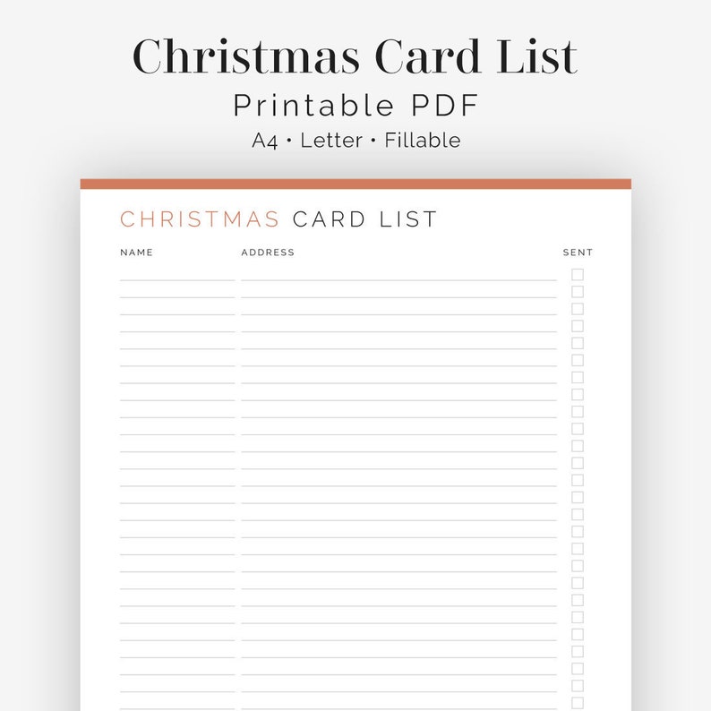 Christmas Card List Fillable Printable PDF Christmas Etsy