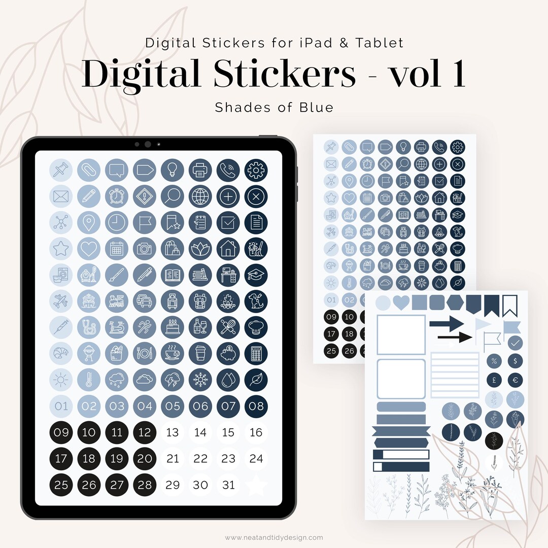 Blue Digital Stickers for Goodnotes Planners - Vol 1 - 1520 Stickers in ...