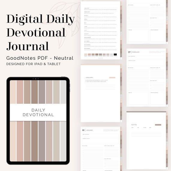 Digital Daily Devotional Journal for GoodNotes Neutral (Portrait) - Hyperlinked Tabs - Faith Planner, Prayer Journal - Instant Download
