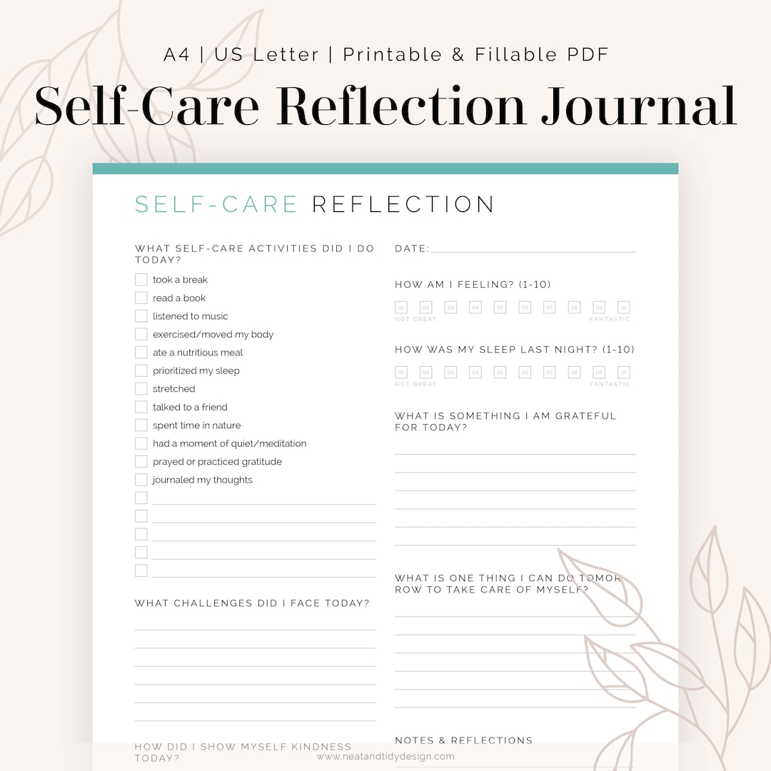 Guided Self-care Reflection Journal Page | Fillable, Printable PDF ...