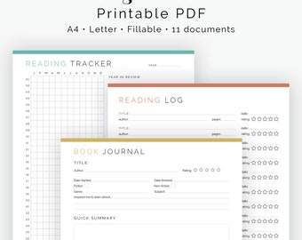 Può includere: Un kit di diario di lettura stampabile con 11 documenti. Il kit include un tracker di lettura, un diario di lettura e un diario di libro. Il tracker di lettura è una griglia con i mesi dell'anno in alto e i numeri sul lato. Il diario di lettura ha spazio per registrare il titolo, l'autore, le pagine, la data e il voto di ogni libro letto. Il diario di libro ha spazio per registrare il titolo, l'autore, la data di inizio, la data di fine, il genere, il voto e un breve riassunto del libro.