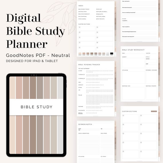 Digital Bible Study Planner for GoodNotes (Neutral) (Portrait) | Hyperlinked Digital Neutral Shades Bible Study | Instant Download