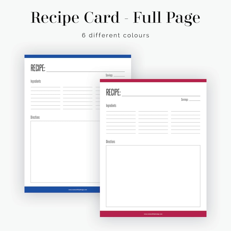 Recipe Card, Full page Fillable Recipe card, letter and A4 size Instant download Printable PDF image 4