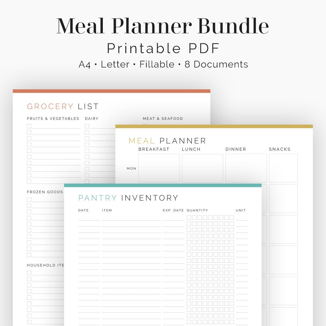 Meal Planner Bundle - 9 Documents - Fillable - Printable PDF ...