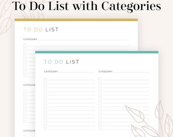 To Do List with Categories (4 versions) - Fillable & Printable PDF - Task Management, Productivity Planner (Instant Download)