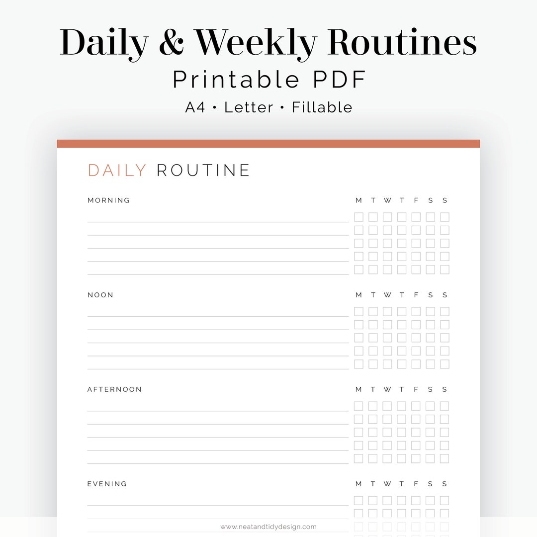 Daily & Weekly Routines Planner - Fillable - Printable PDF - New Year ...