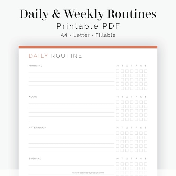 Daily & Weekly Routines Planner Fillable Printable PDF | Etsy