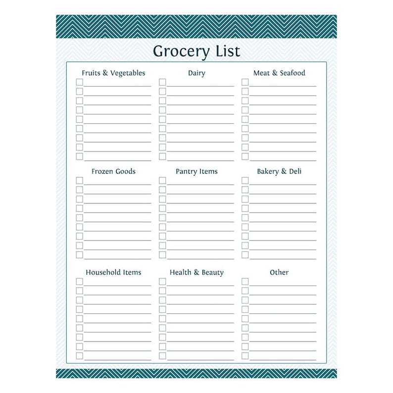 grocery shopping list with categories fillable printable etsy