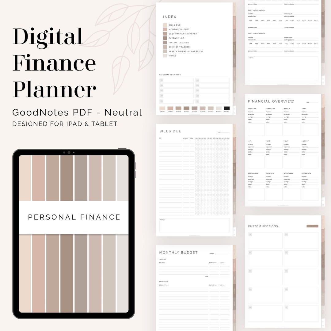 Personal Finance Planner for Goodnotes (neutral) - Hyperlinked Tabs - Digital Finance (portrait ...