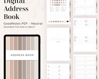 Digitales Adressbuch für GoodNotes & Notability (Neutral) - Verlinkte digitale Kontaktliste, Adress-Telefon-Verzeichnis - Instant Download
