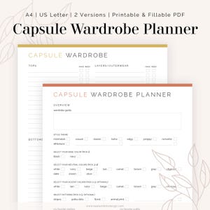 Capsule Wardrobe Planner Template | Fillable, Printable PDF | Fashion Planner, Clothing Planner, Outfit Planner | Instant Download
