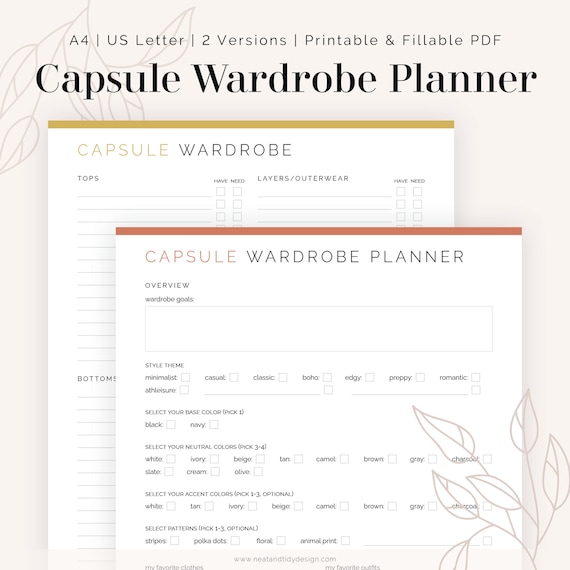Capsule Wardrobe Planner Template | Fillable, Printable PDF | Fashion Planner, Clothing Planner, Outfit Planner | Instant Download