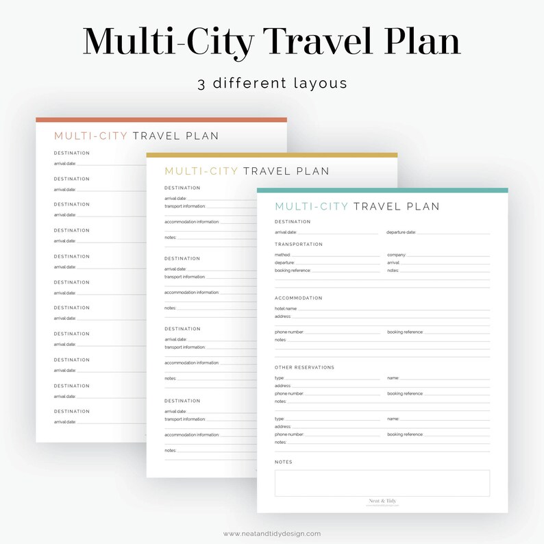 Multicity Travel Plan Fillable Travel Planner, Vacation Planner