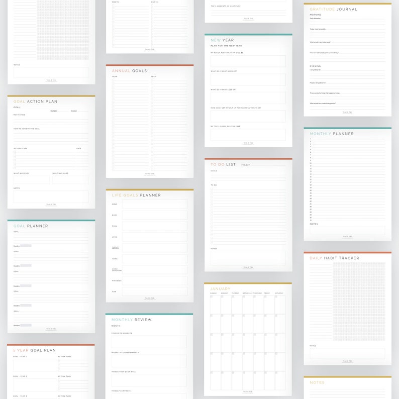 Goal & Life Planner Kit (15 documents) - Fillable - Printable PDF - New Years Resolutions, Life Planner - Goal Planner - Instant Download image 2