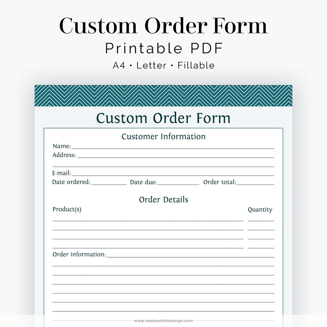 Custom Order Form - Fillable - Business Planner Chevron - Printable ...