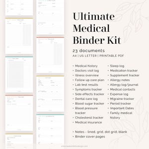 Ultimate Medical Binder Kit (23 documents) - Fillable - Printable PDF - Health and Medical Planner - Instant Download