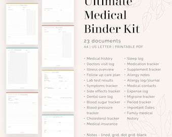 Ultimate Medical Binder Kit (23 documents) - Fillable - Printable PDF - Health and Medical Planner - Instant Download