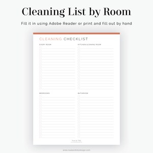 Cleaning Checklist by Room Fillable Printable PDF Household Binder, Cleaning Kit Instant Download image 7