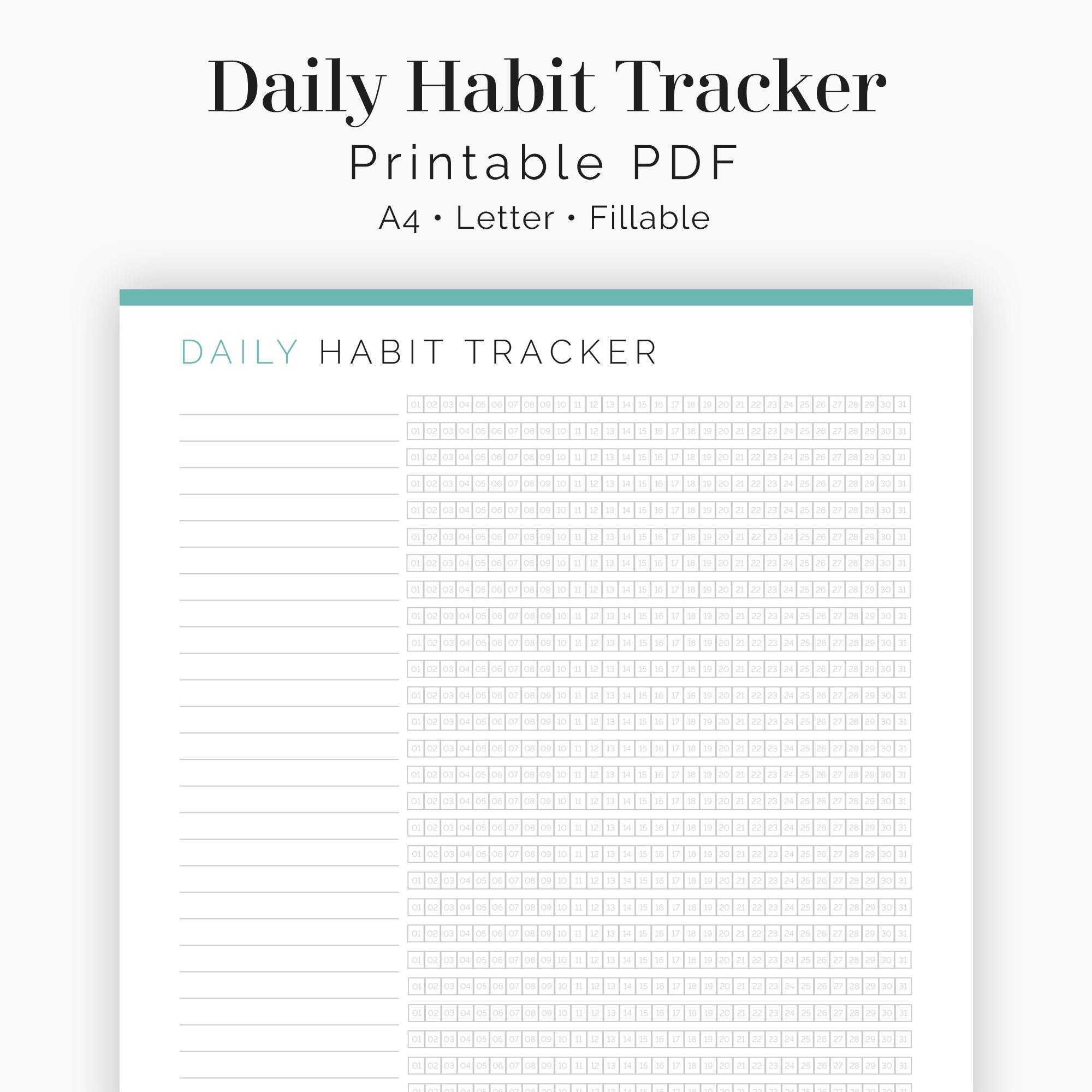 Daily Habit Tracker Fillable Printable PDF Journaling, New Year