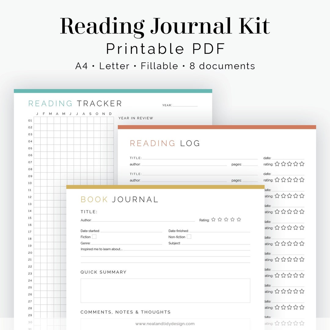 Reading Journal Kit 11 Documents Fillable Printable PDF - Etsy