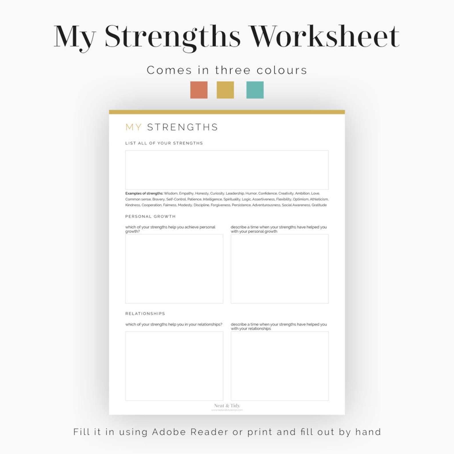 My Strengths Worksheet - Fillable - Printable PDF - Mental Health ...
