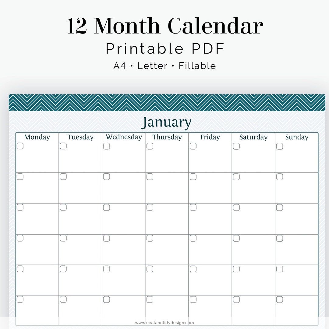 12-month-calendar-fillable-printable-pdf-printable-planner-chevron-instant-download-etsy