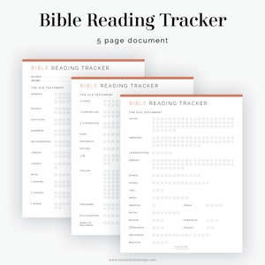Puede incluir: Un rastreador de lectura de la Biblia imprimible con fondo blanco y texto marr&oacute;n. El rastreador est&aacute; dividido en secciones para cada libro del Antiguo Testamento. Cada secci&oacute;n tiene una cuadr&iacute;cula de cuadrados para marcar los d&iacute;as de lectura.