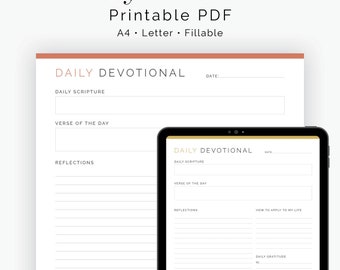 Daily Devotional Journal - Fillable - Printable PDF - Guided Journal Page, Faith Planner, Prayer Journal - Instant Download