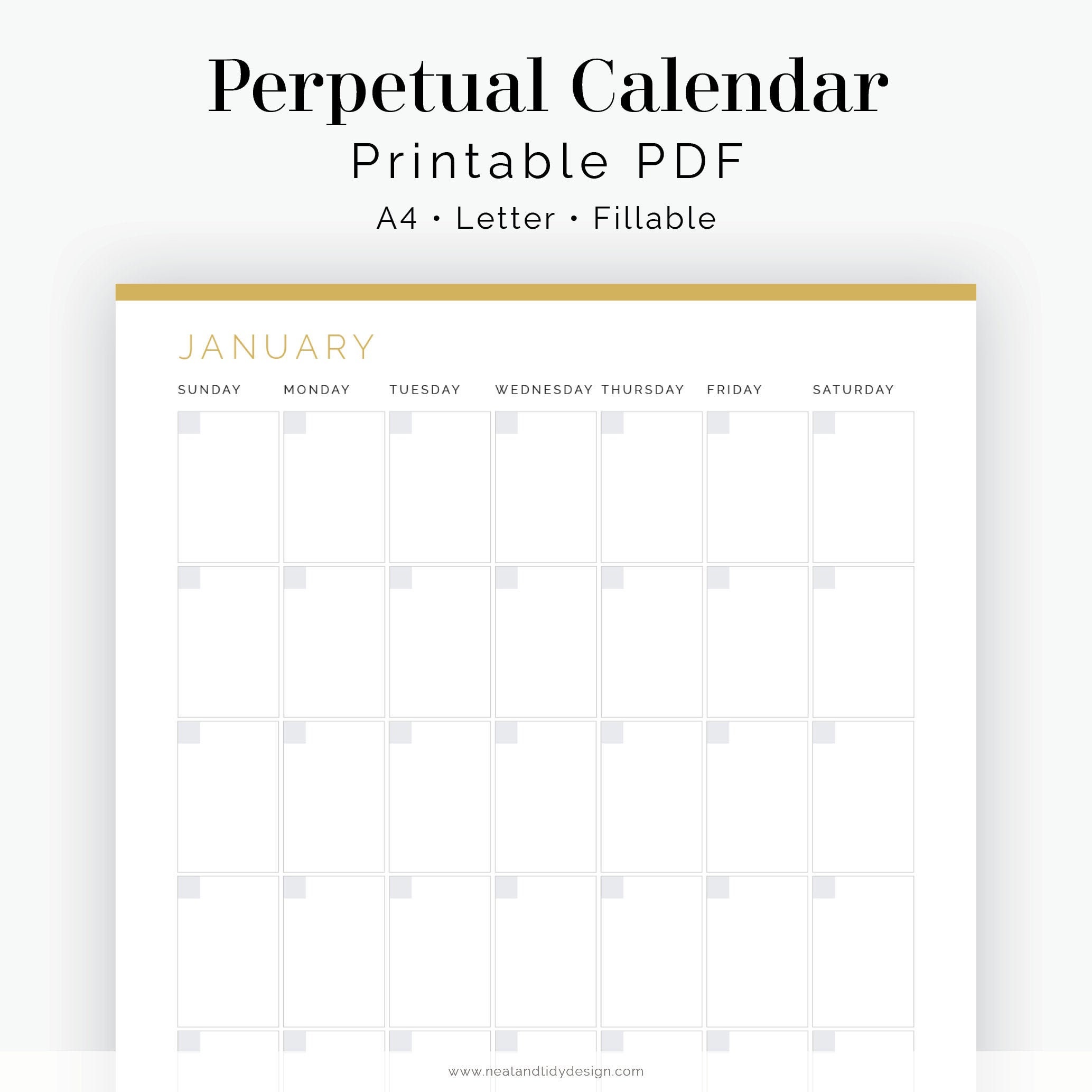 Calendrier mensuel perpétuel minimaliste à imprimer