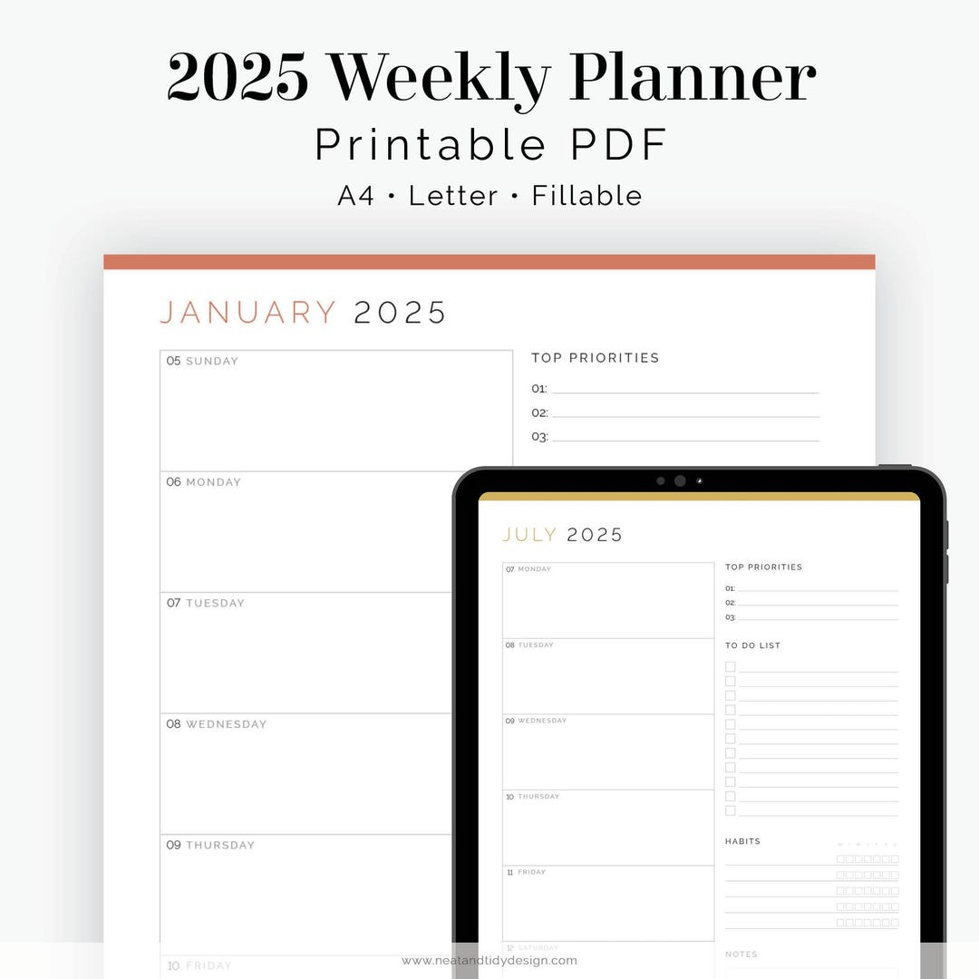 2025 Weekly Dated Planner, Fillable and Printable PDF 2025 Weekly