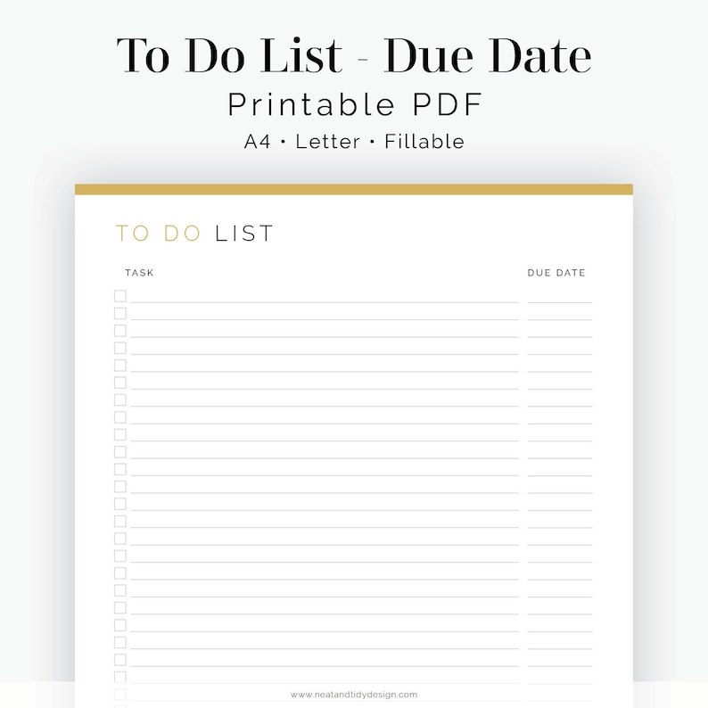 To Do List With Due Date - Fillable - Printable PDF - Task Management ...