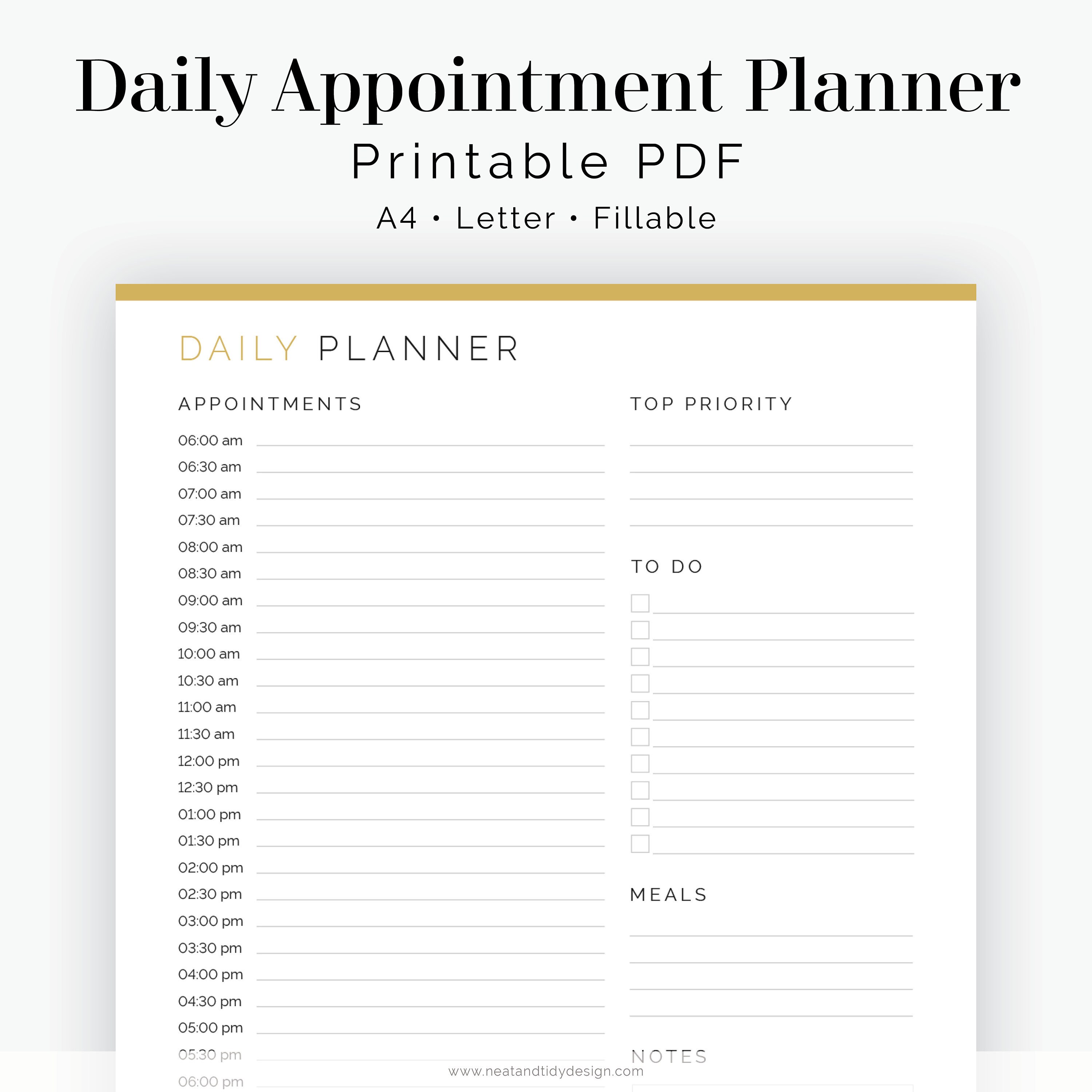 Daily Appointment Planner Fillable Printable PDF Time - Etsy