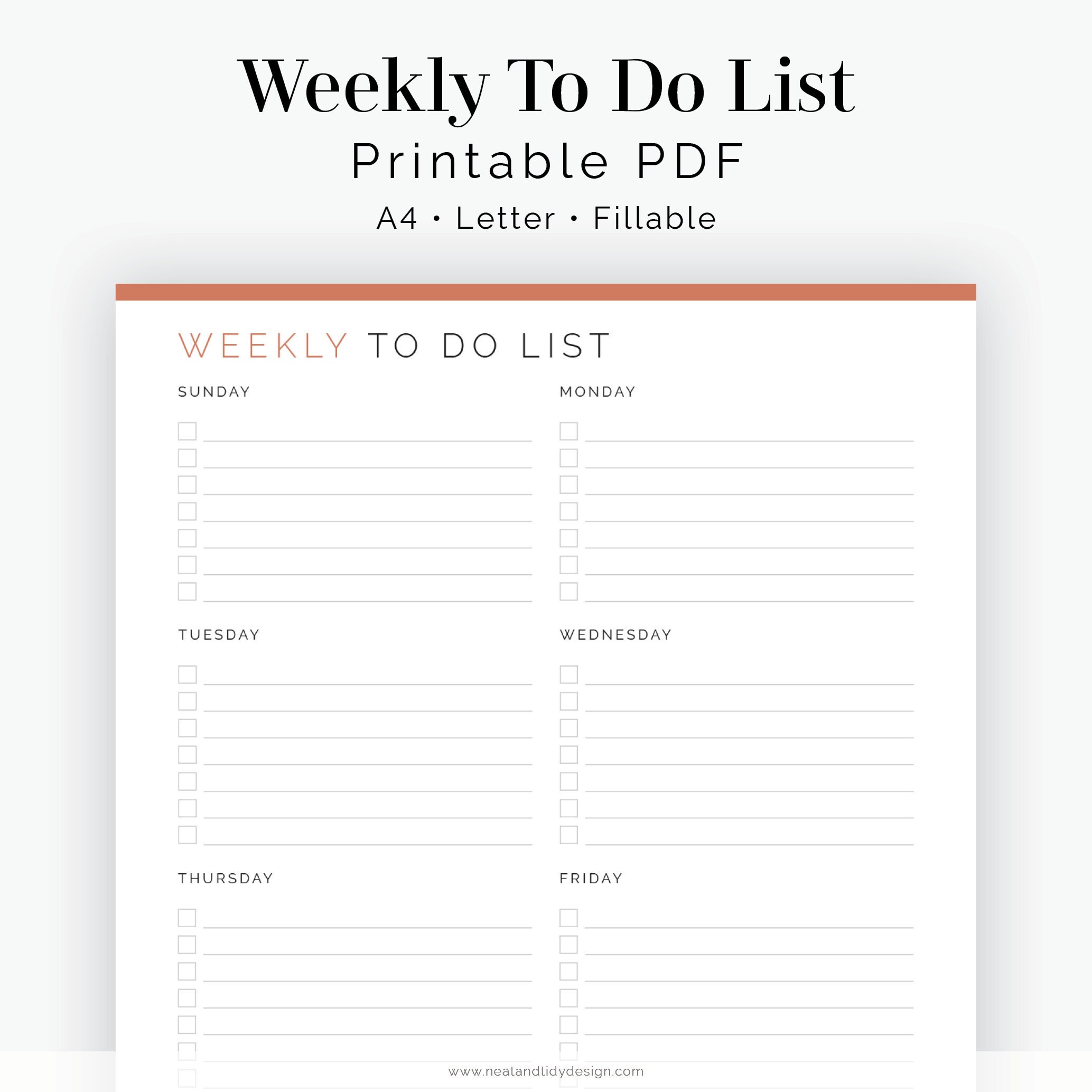 Weekly to do list fillable printable pdf task etsy canada