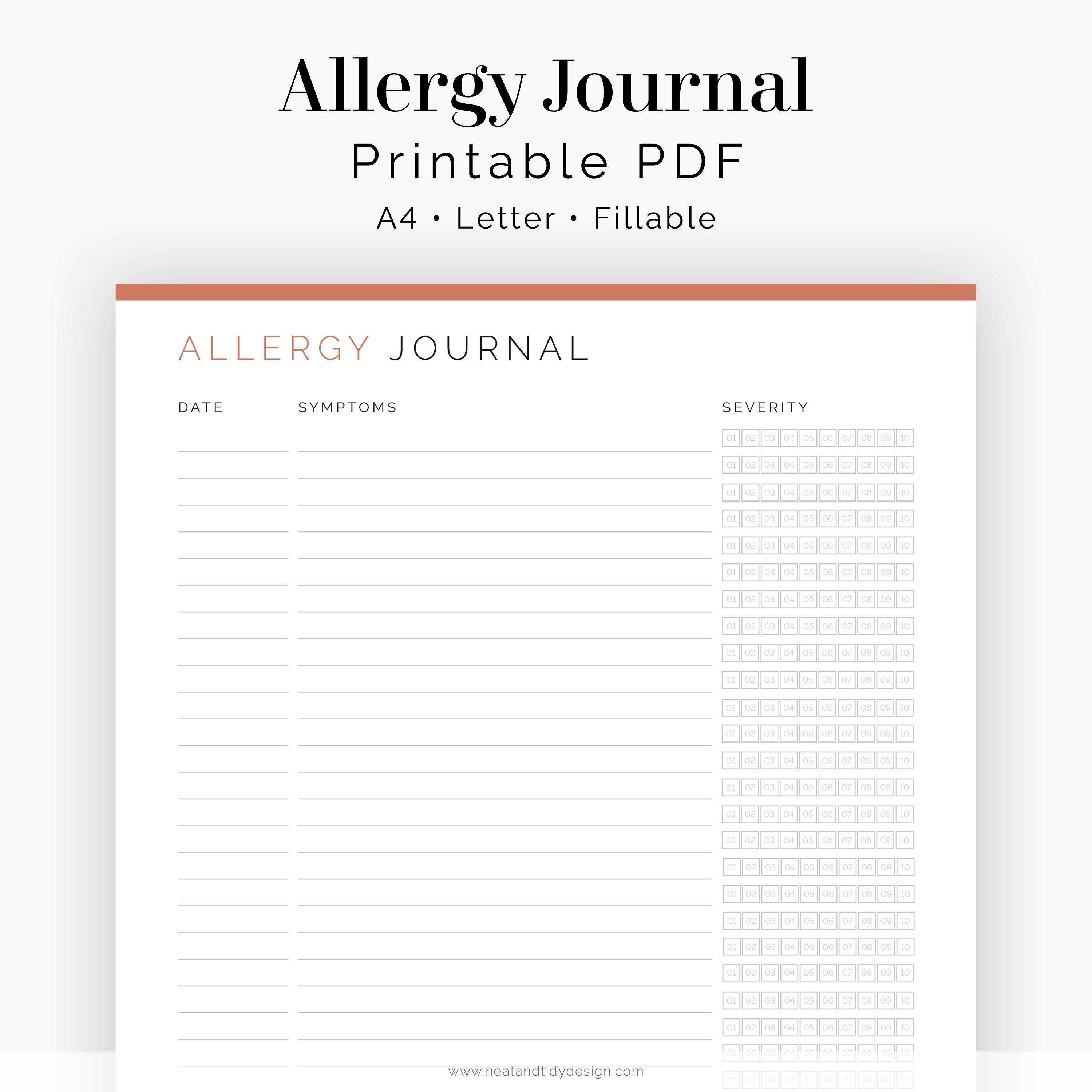Allergy Journal Fillable Allergy Tracker Log Healthcare Etsy