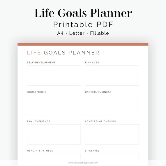 Life Goals Planner - Fillable - Printable PDF - New Year Resolution, Life Planner -  Home Management - Instant Download