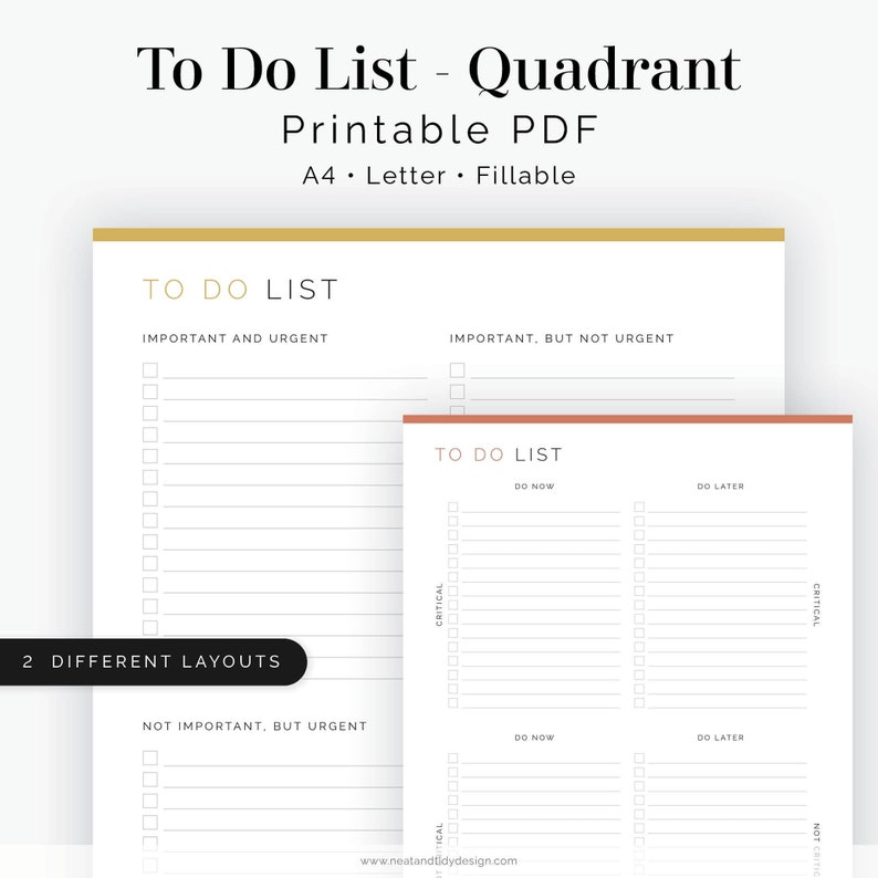 Quadrant to Do List (2 Layouts) - Fillable - Printable PDF - Task ...