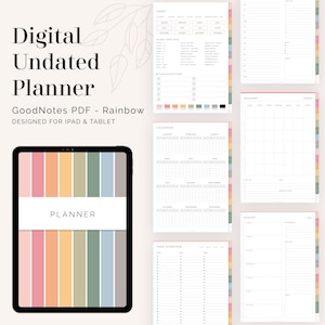 Digital Undated Planner (Rainbow) for GoodNotes | Hyperlinked, Portrait Tabbed Planner - Weekly, Daily, Monthly pages | Instant Download image 1