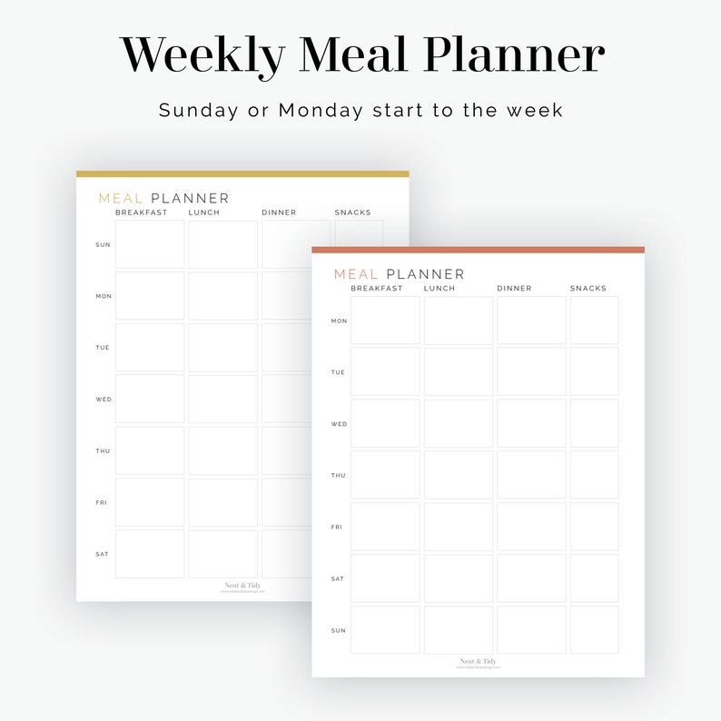 Weekly Meal Planner sunday or Monday Start Fillable - Etsy