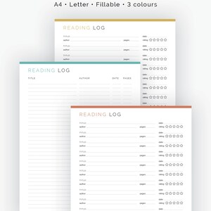 Reading Log, Books Read Log (2 Layouts) - Fillable - Printable PDF ...